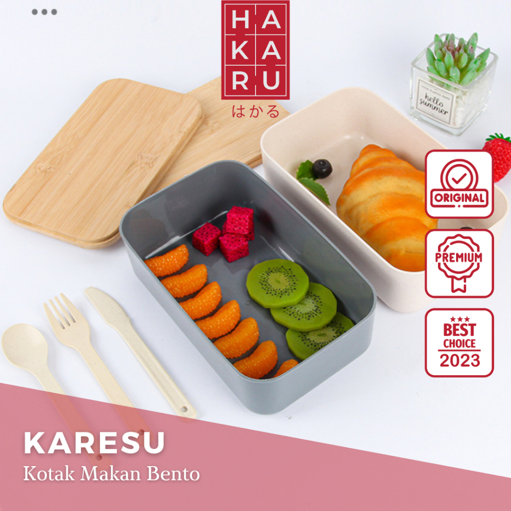 HAKARU - KARESU Bento Box Makanan Tutup Kayu Tempat Nasi Minimalis Kotak Bekal Lunch Bamboo