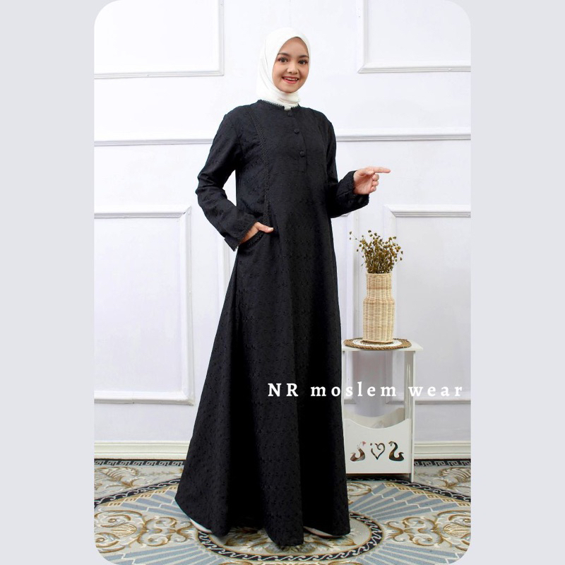 Fatimah dress by NR gamis hitam size jumbo kode sk 2 renda