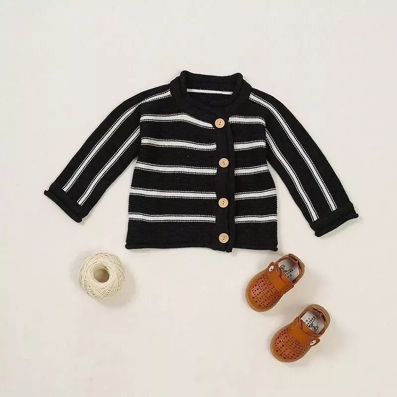 Relz | Daeun Black Knit + Pants Baby Cardy baby dan Celana strip Rajut