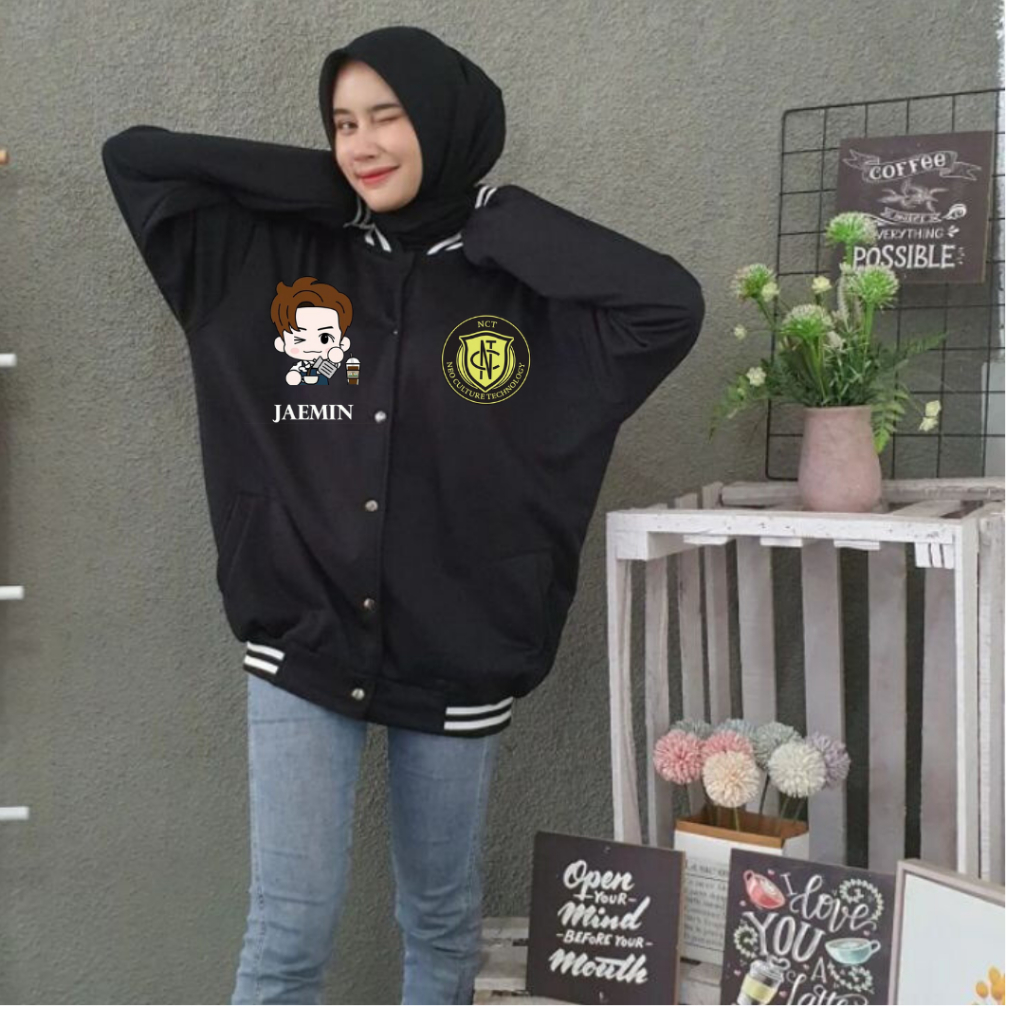 Jaket Varsity NCT desain character chibi Heachan -jisung-renjun-mark-jeno-jaemin