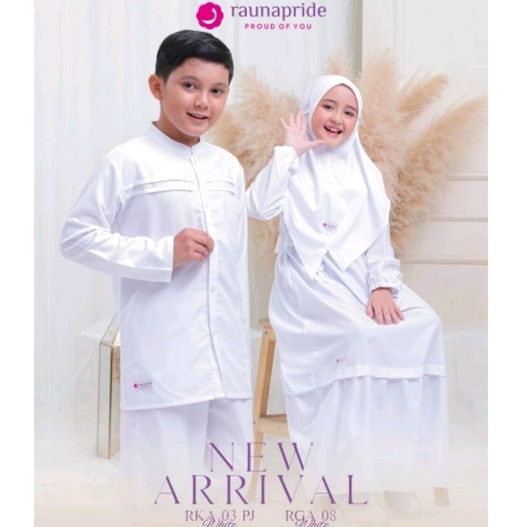 COUPLE ANAK RAUNA PUTIH ~KOKO ANAK PUTIH RKA 03 PJ WHITE ~ GAMIS ANAK PUTIH RGA 08 WHITE