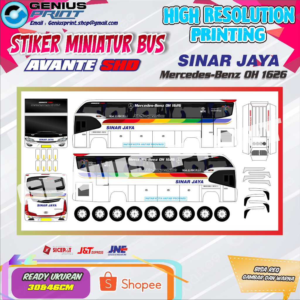 Stiker Miniatur Bus Avante SHD Motif Sinar Jaya | Setia Negara | Rosalia Indah | Pandawa 87  Uk. 30/