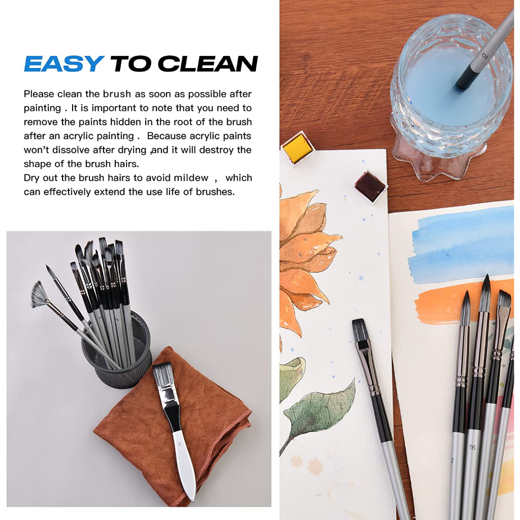 24Pcs Kuas Lukis Set / Artist Paint Brushes Set Untuk Artist Acrylic Painting, Watercolor, Oil