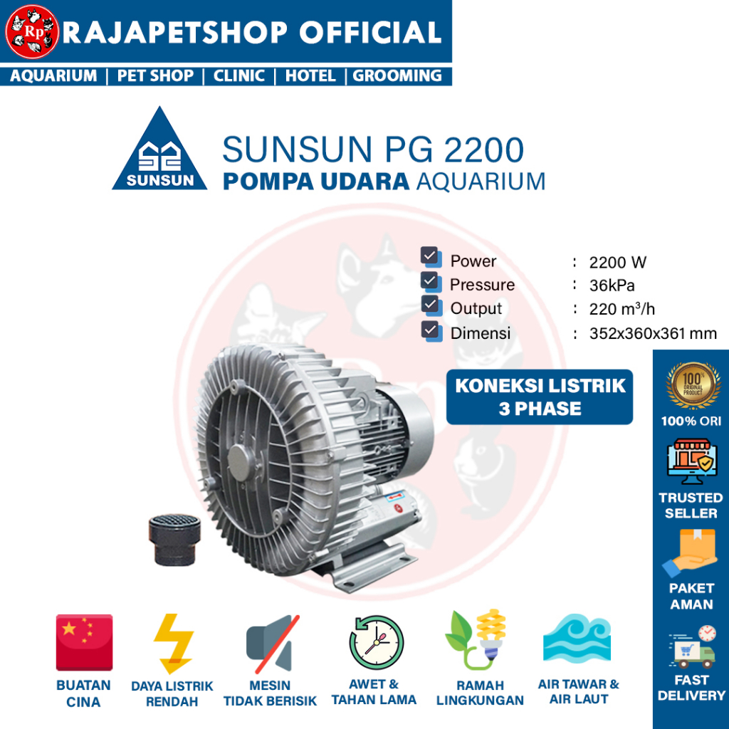 SUNSUN PG 2200 ROOT RING BLOWER AIR PUMP KOLAM IKAN TAMBAK UDANG IPAL