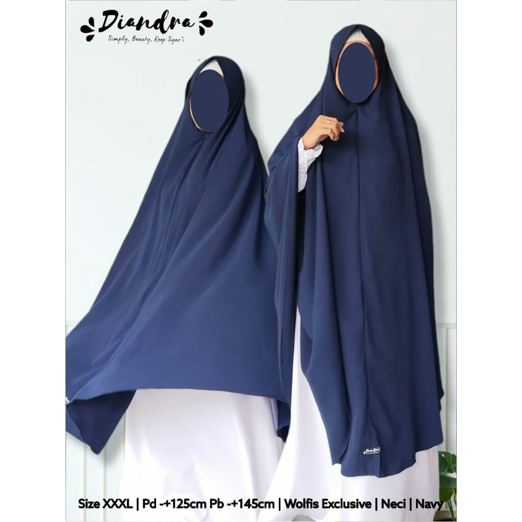DIANDRA HIJAB_Khimar/Jilbab Syari Size Super Jumbo XXXL NONPET Pd 125/Pb 145 Wolfis Exclusive Murah
