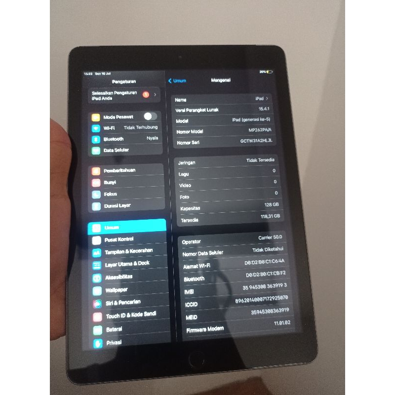 ipad 5 wifi + celluler 4G size 128GB