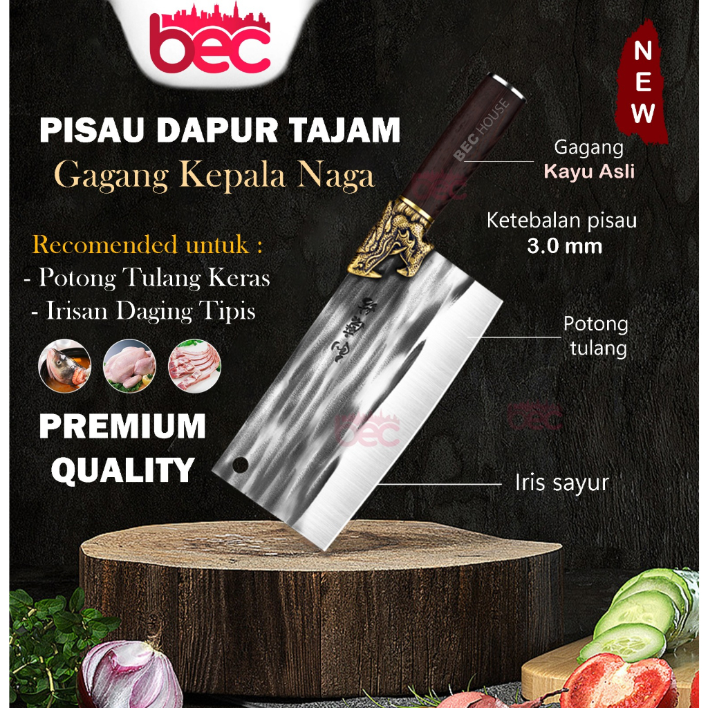 [BEC] Pisau Dapur Gagang Naga Jumbo Super Tajam Golok Daging