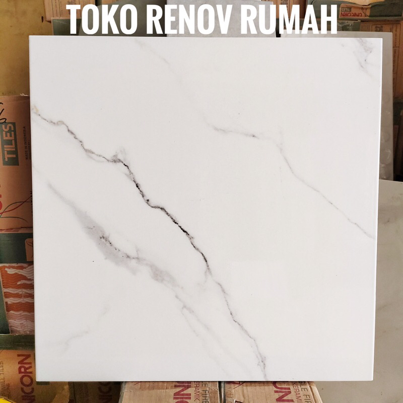 keramik lantai 50x50 motif carara (glossy)/ keramik lantai ruangan/ keramik white carara/ keramik la