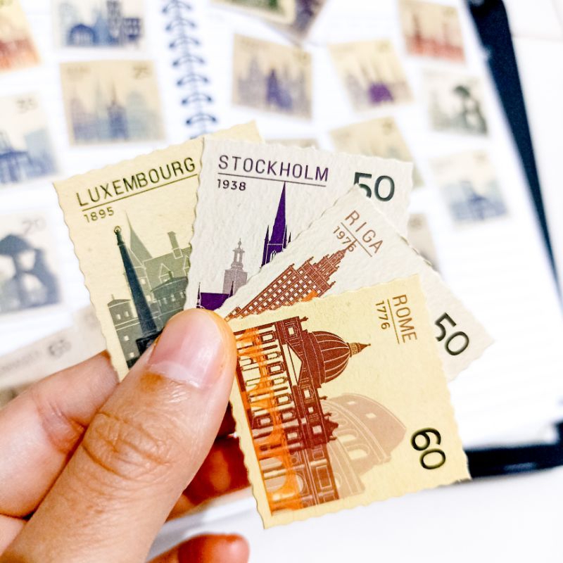 

10 pcs Sticker Scrapbook COUNTRY STAMP Buku Diary Stiker Vintage Retro