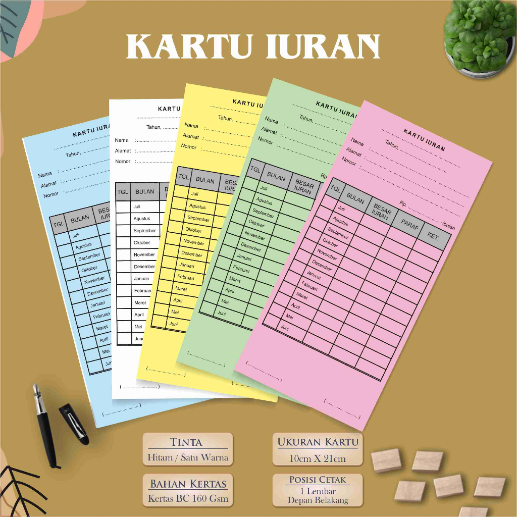 

KARTU IURAN, KARTU IURAN WARGA, KARTU IURAN BULANAN ISI 50PCS