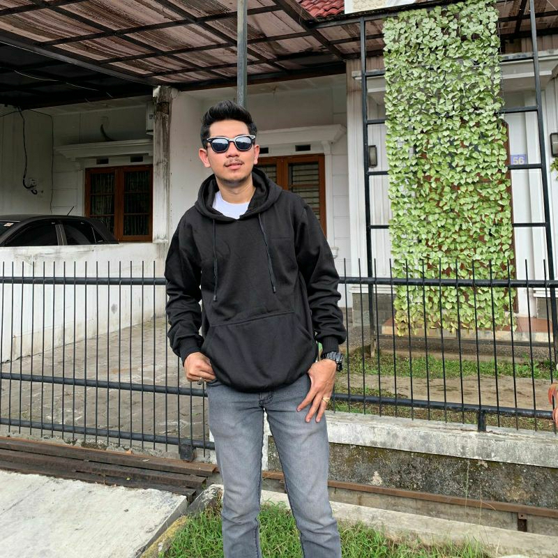 SWEATER HOODIE POLOS TEBAL TERLARIS WARNA HITAM