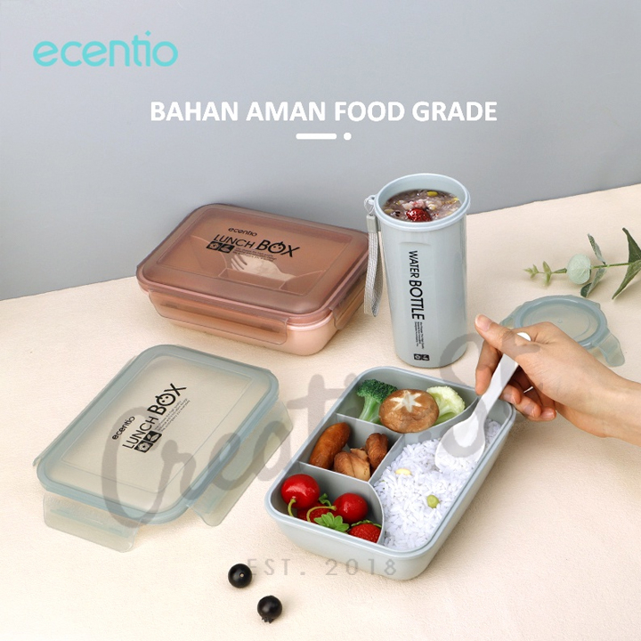 Lunch box Set Kotak Makan Sekat Lengkap Dengan Botol Minum Set Ecentio