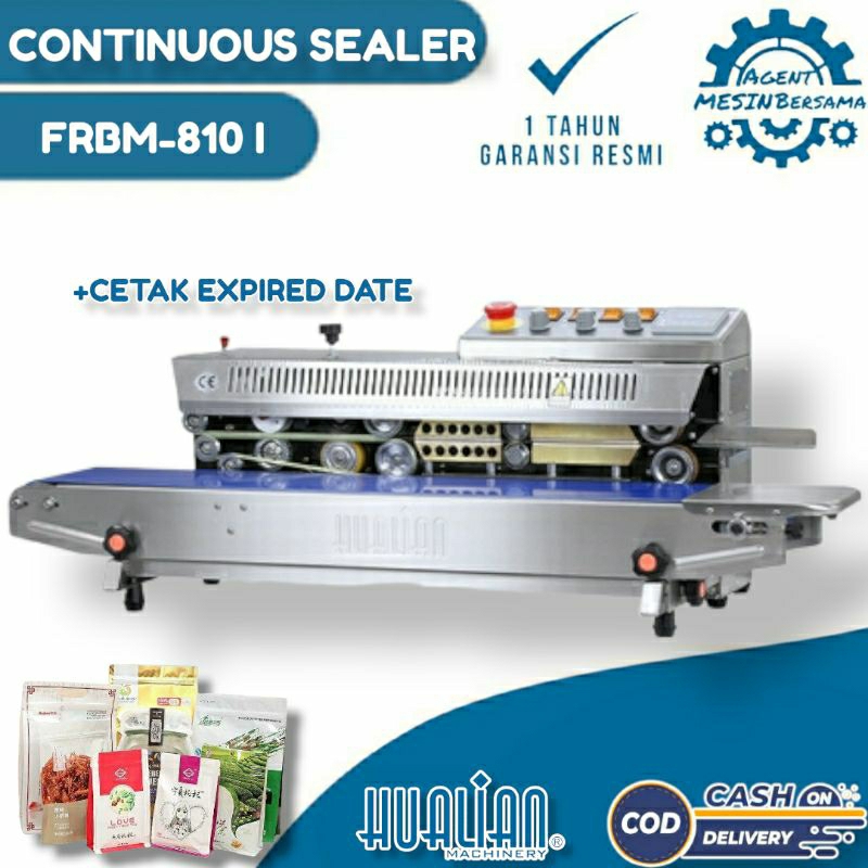 Mesin Continuous Band Sealer FRBM-810 I Mesin Segel Plastik Kemasan Produk & Cetak Expired Date Hual
