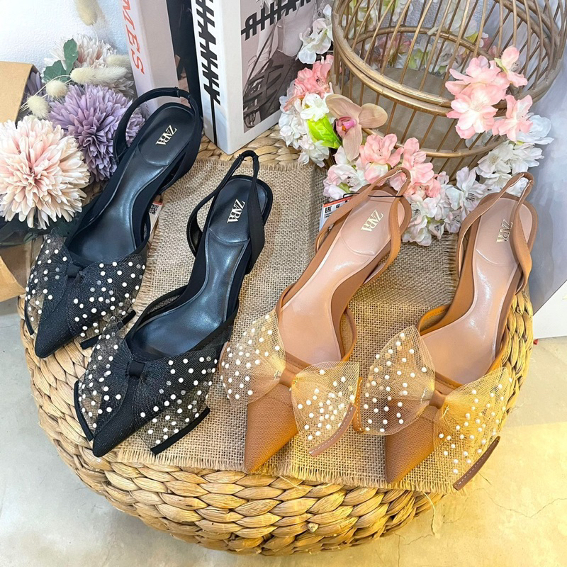 High heels stripe back by Zara import high quality fashion shoes sepatu pita wanita tali belakang ka