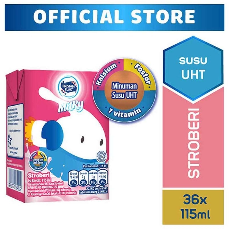 

Frisian Flag Susu Cair Uht Milky Strawberry 115Ml