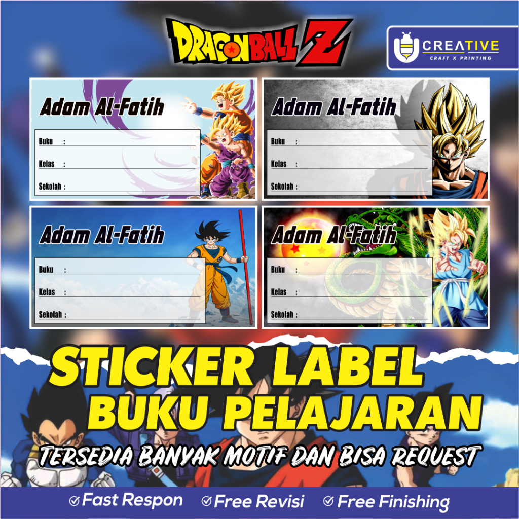 

Sticker / Label Buku Pelajaran Bisa Custom Nama (Isi 20pcs) Tema Dragon Ball