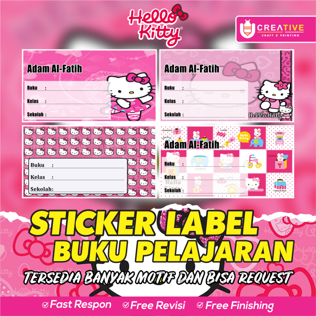 

Sticker / Label Buku Pelajaran Bisa Custom Nama (Isi 20pcs) Tema Hello Kitty
