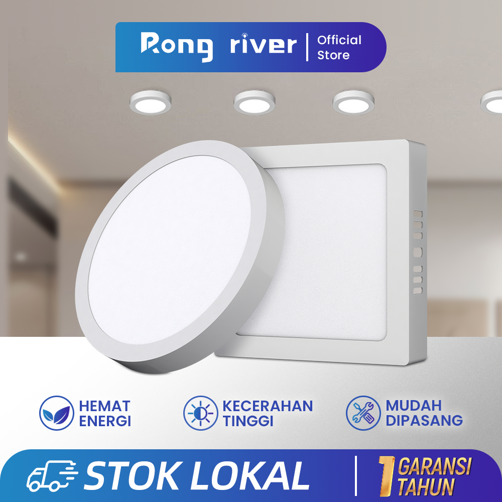 RONG RIVER Lampu Downlight Outbow 24W 18W 12W 6W Bulat/Kotak Lampu Downlight LED Plafon Panel Anti A