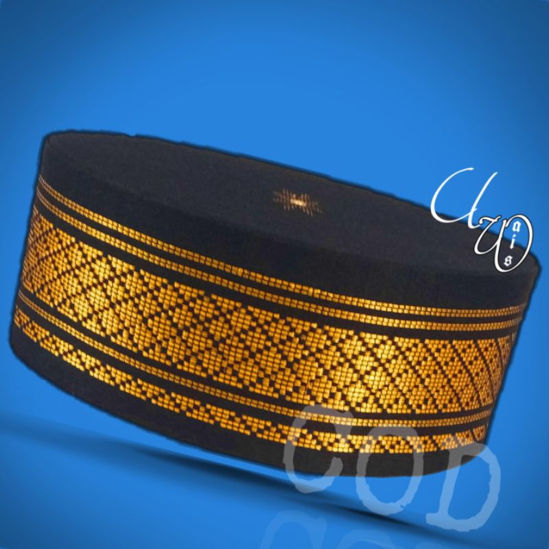 PECI HITAM EMAS MOTIF BATU SONGKOK SONGKET DEWASA KOPYAH MELAYU KOPEAH TENUN HITAM PUTIH POLOS ELEGA
