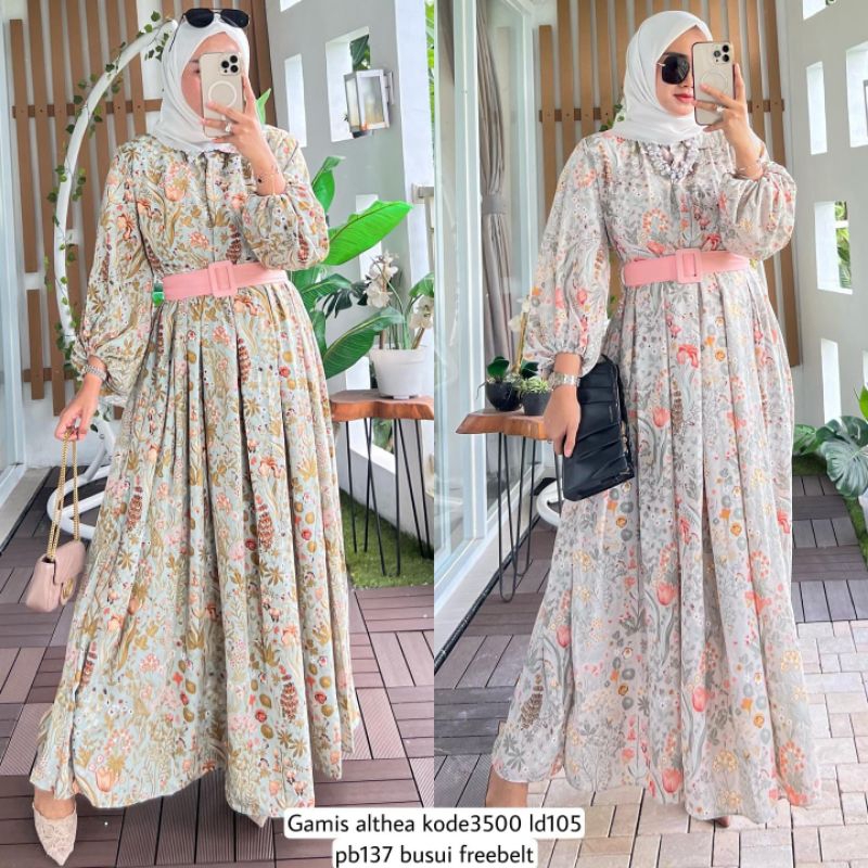 Gamis Wanita Althea Kombinasi D'or Motif Bunga PREMIUM BUSUI TERBARU BEST SELLER Free Belt