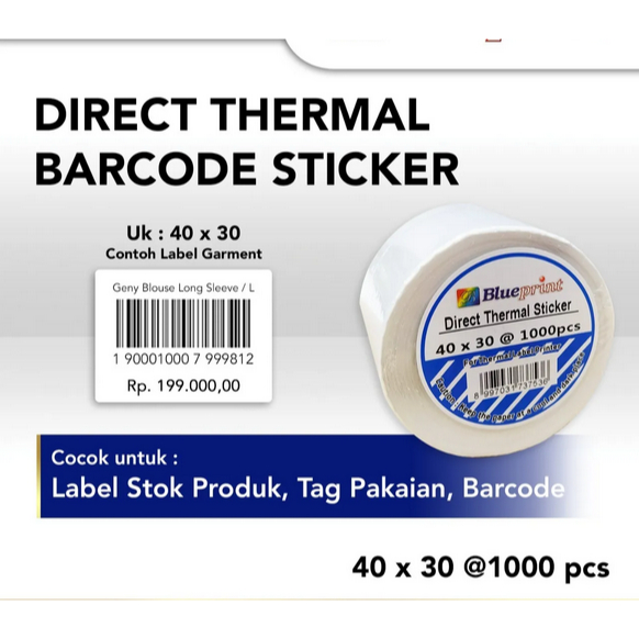 

Direct Thermal Sticker 40 x 30 BLUEPRINT Label Stiker 40x30 mm 1 Roll