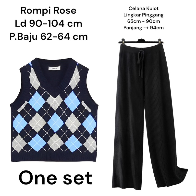 One Set Rompi Rajut Rose set kulot Rajut