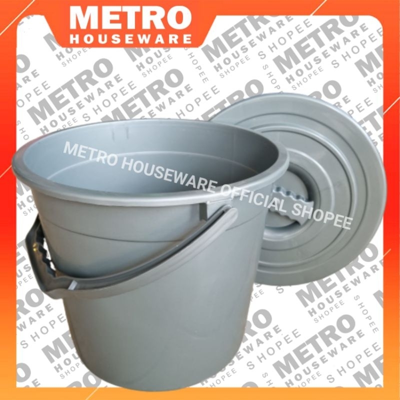 Ember / Tong Air + Tutup Warna Abu-Abu Keranjang Baskom 4 / 6 Keranjang Timba Cuci Lantai Kain Pel T