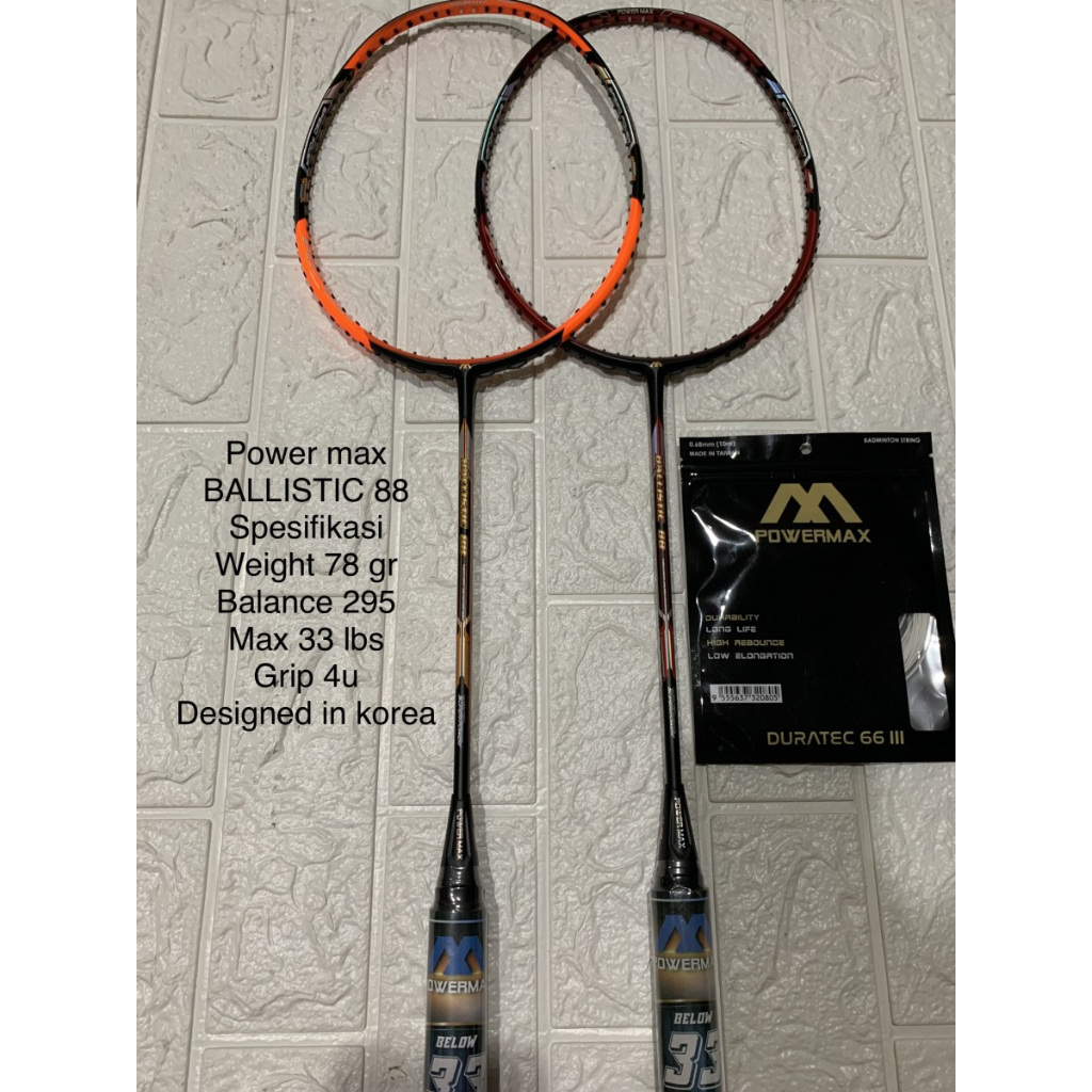 Raket badminton POWER MAX SUPER POWER BALLISTIC 88 grip 4U KUAT 33lbs