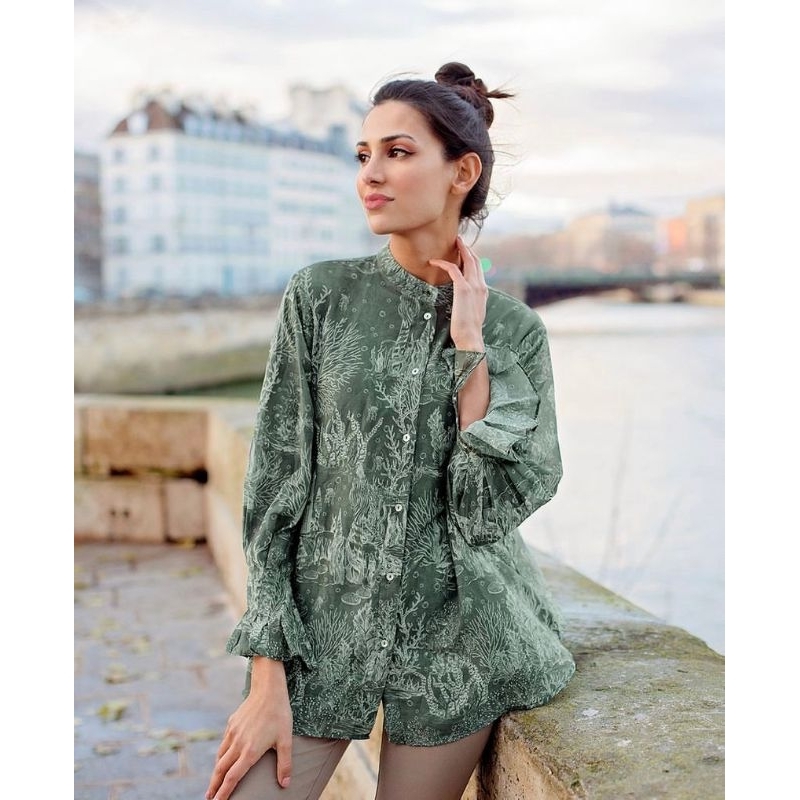 el mar minorca shirt with puff sleeve benang jarum (PRELOVED)