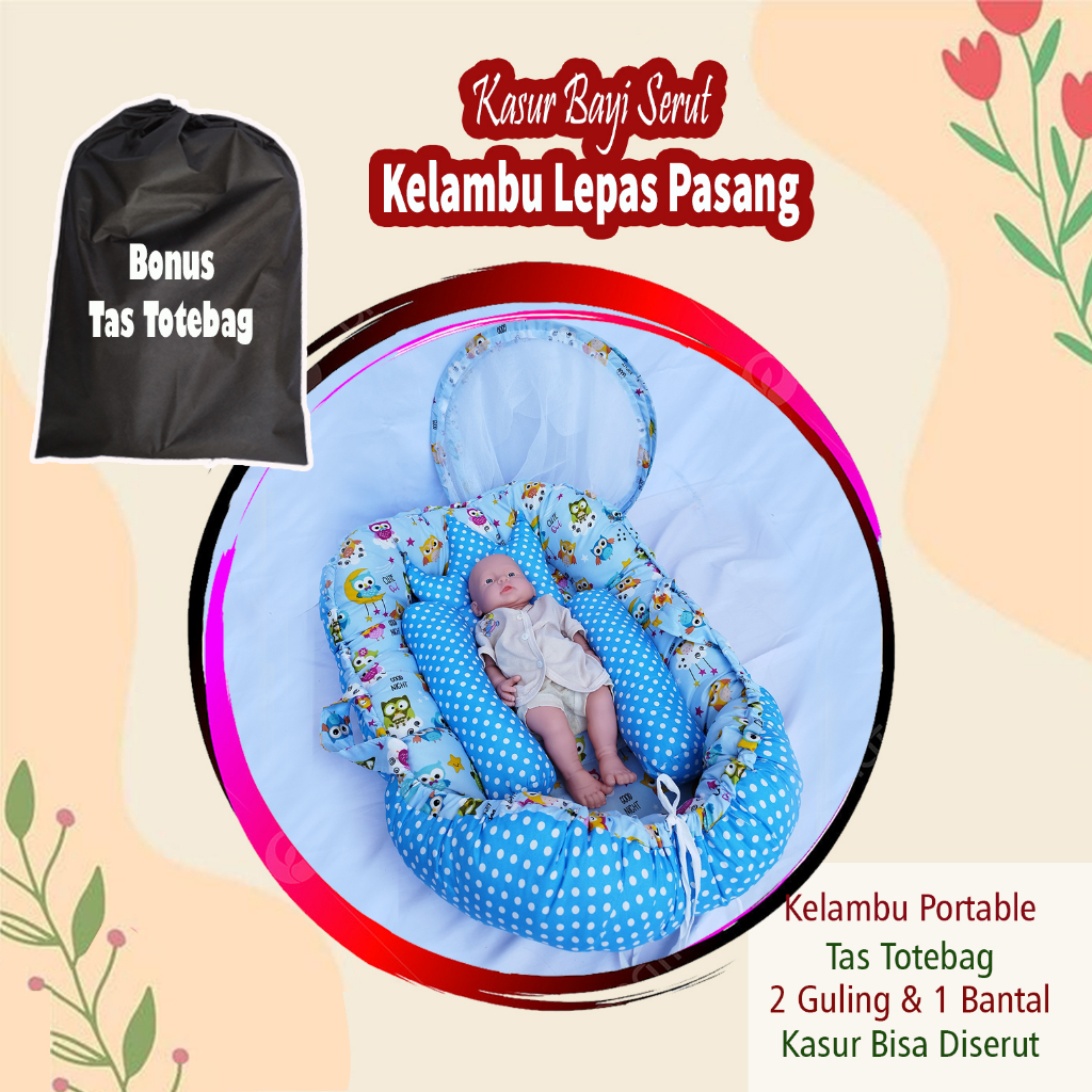 Kasur Bayi Kelambu Baby Nest Portable Bisa Dipakai Bolak Balik Free Tas + Bantal Peyang dan Guling