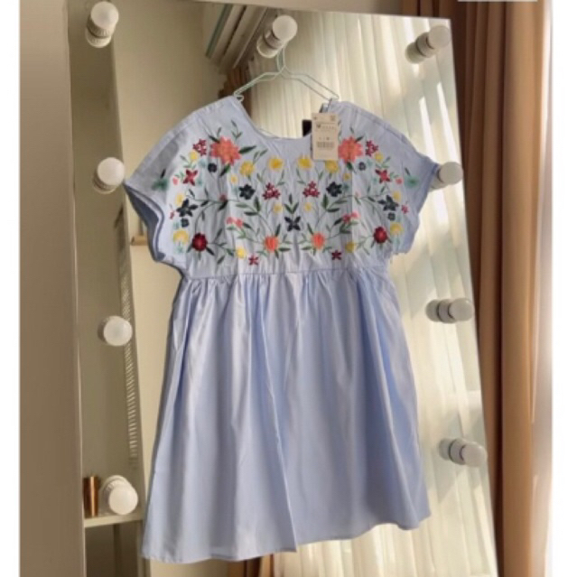 NEW Dress Jumpsuit Wanita Backless Tali Baby Blue Bordir Bunga / Mini Dress / Summer Dress size L