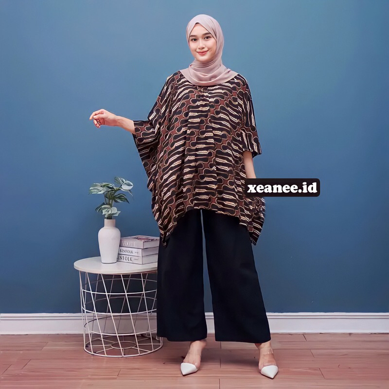 Kyra Rayon Batik Mega Mendung Setelan Rayon Premium One Set Jumbo Kelelawar Oversize One Set  Setela