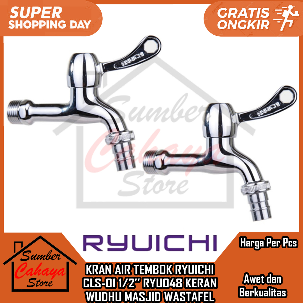 KRAN AIR TEMBOK RYUICHI CLS-01 1/2’’ RYU048 KERAN WUDHU MASJID WASTAFEL WC KAMAR MANDI TAMAN KRAN AE