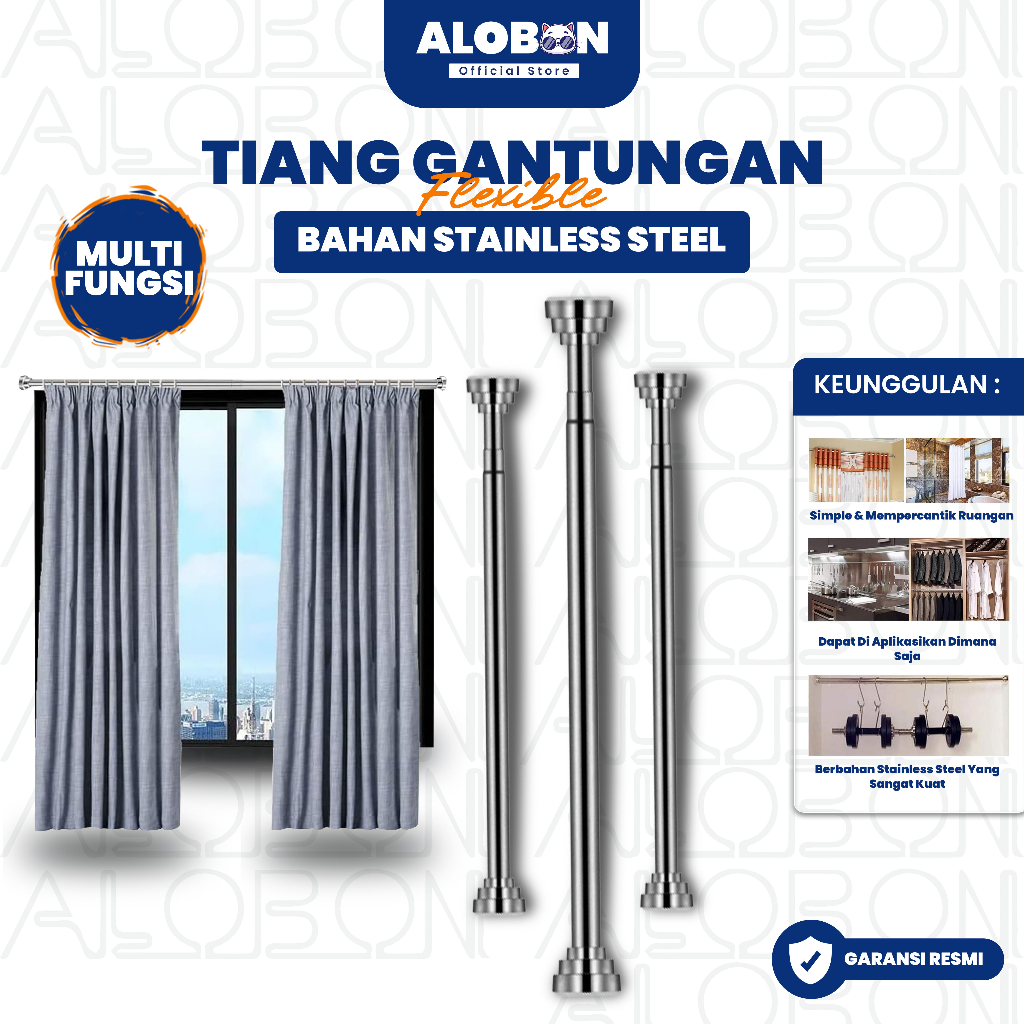 ALOBON Tiang Gantungan Baju Handuk Tanpa Paku/ Gantung Dinding/ Tembok/ Tiang Horden/ Jemuran Serbag