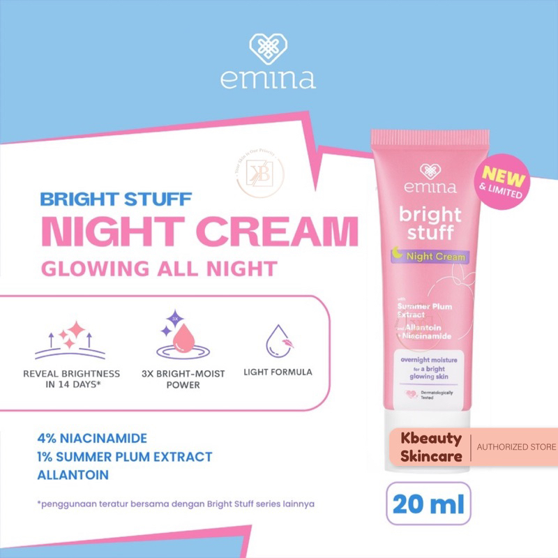 Emina Bright Stuff Night Cream 20ml Skincare Remaja Krim Malam Pelembab Wajah