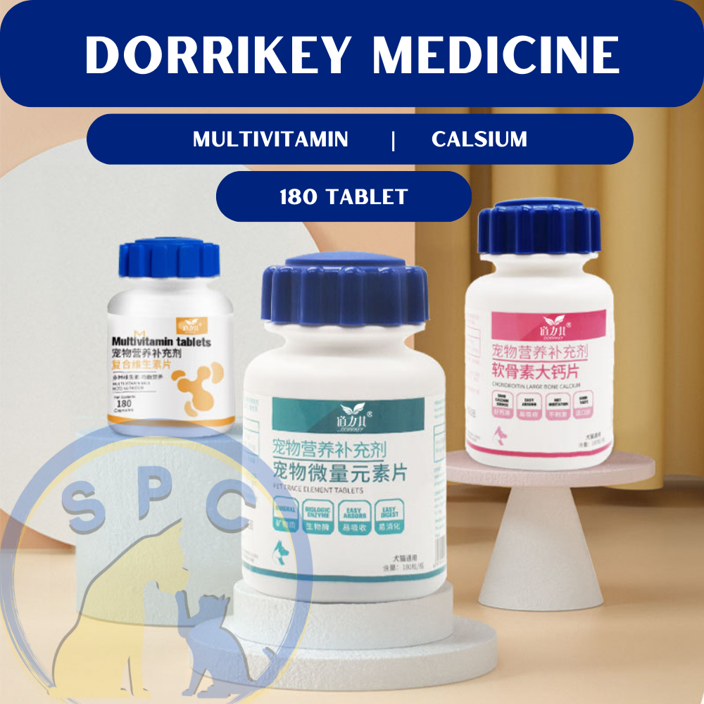 DORRIKEY Multivitamin Kalsium 180 Tablet Anjing Kucing Vitamin Penggemuk Anjing Kucing