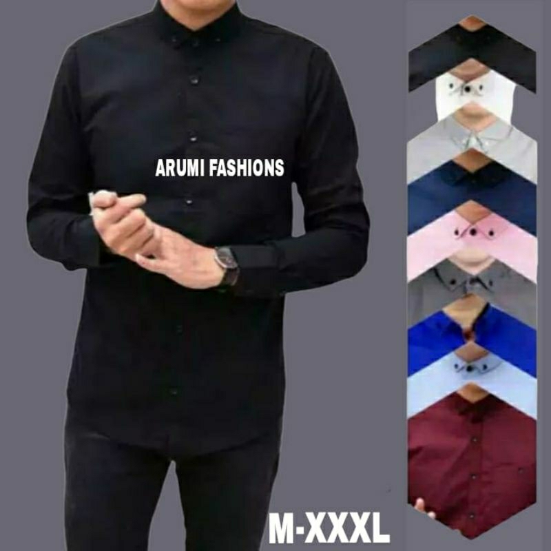 KEMEJA KANTOR PRIA DISTRO Slimfit Polos Lengan Panjang Polos Kasual Kemeja Hitam