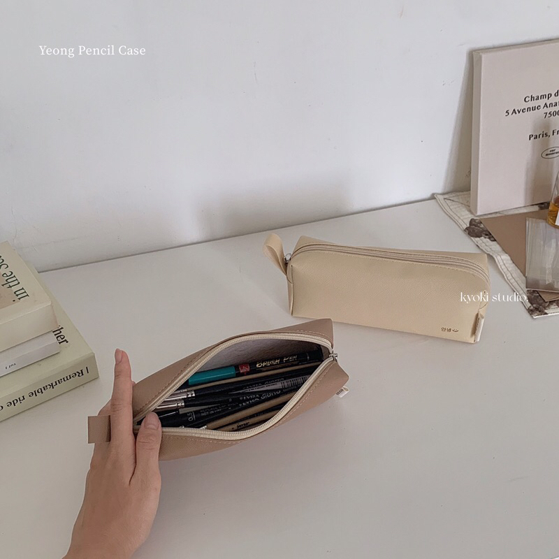 

Yeong Pencil Case - INS Korean Pencil Case Kotak Pensil Faux Vegan Leather Custom Nama Free Name Engraving