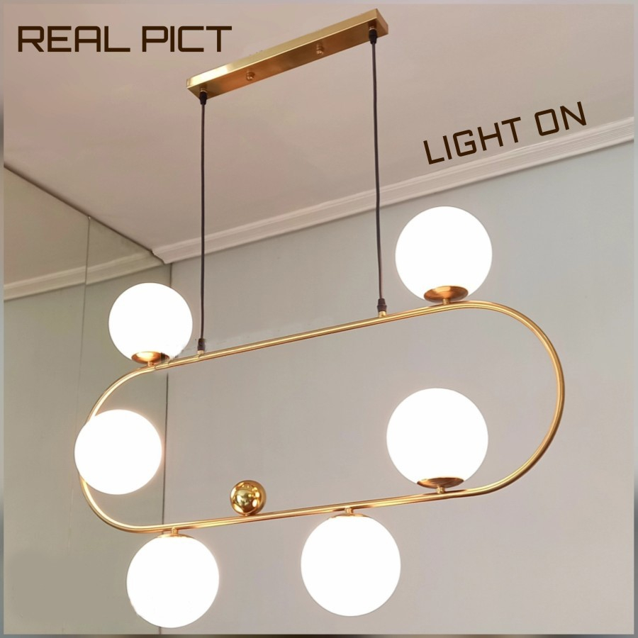 Lampu gantung MODERN CONTEMPORER OVAL 6 GLASS BALL CLASSIC AMERICAN minimalis elegan oval bola kaca 