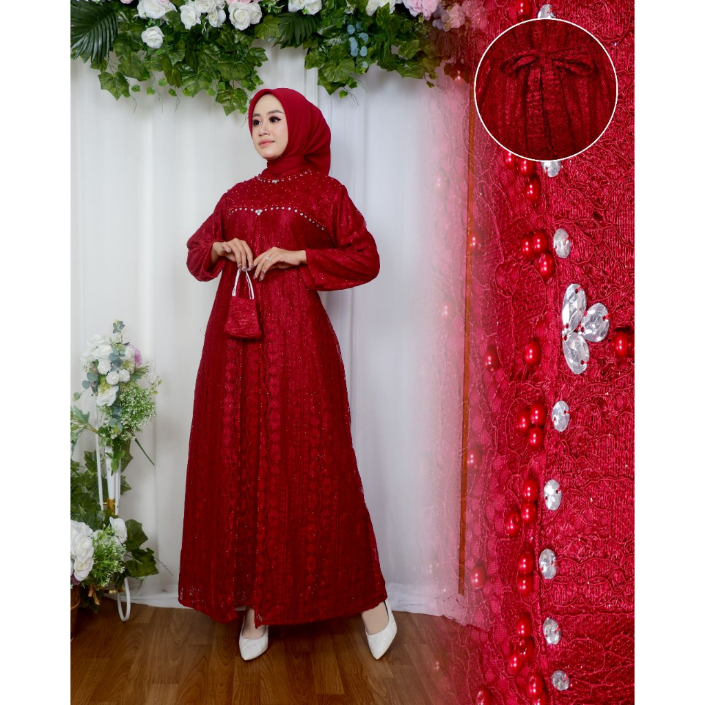 Baju Gamis Brukat Malika Pakaian Muslimah Larisa Model Terbaru Untuk Pesta Kondangan/ gamis murah te