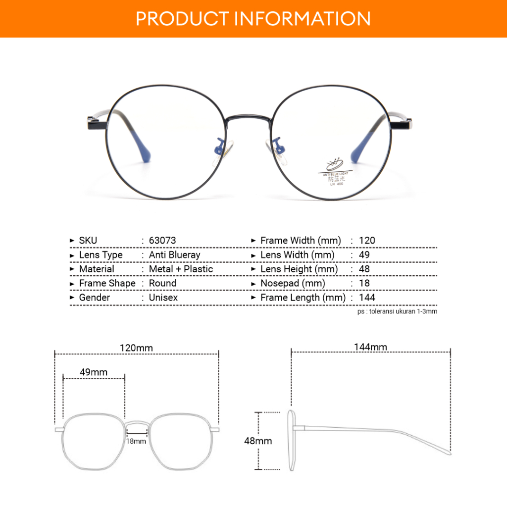 Robins kacamata Bulat Anti Radiasi Komputer Frame Kacamata Bisa Minus Photocromic Bluecromic Fashion Terbaru Pria Wanita 63073-5