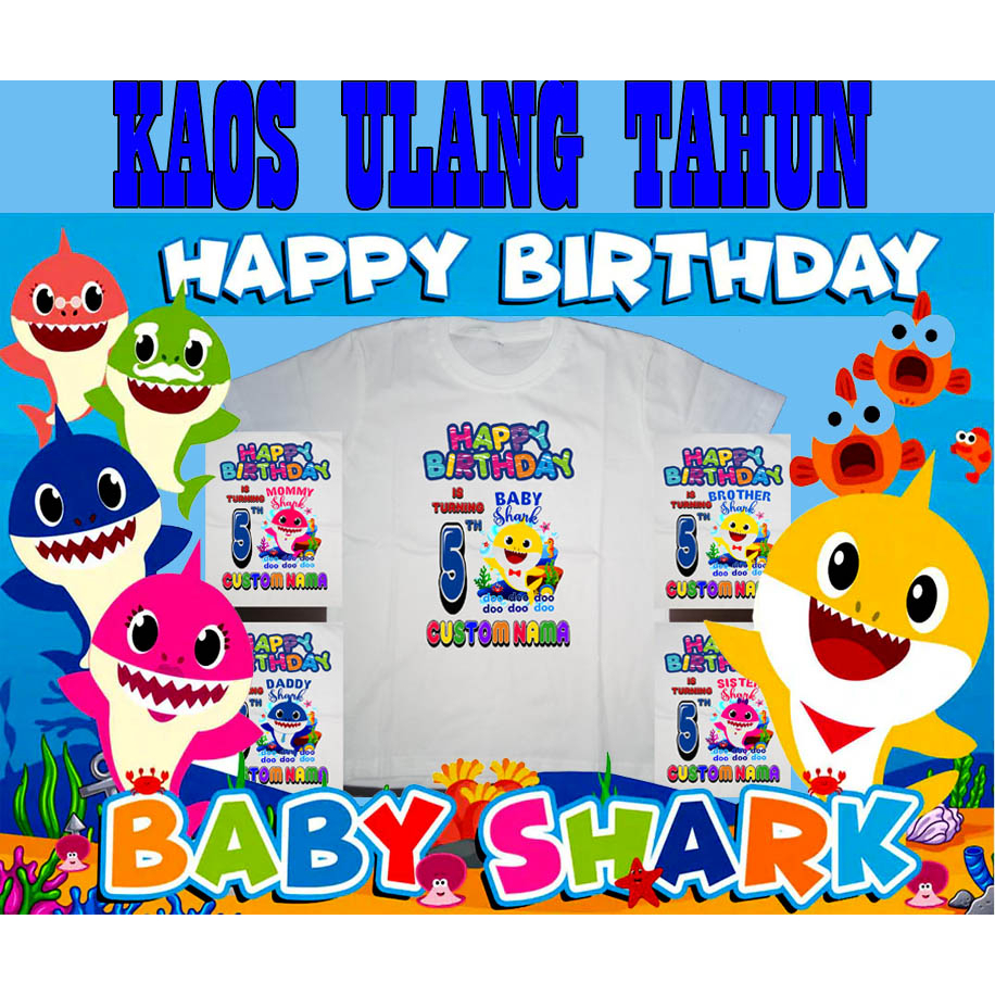 Kaos Anak Ulang Tahun Baby Shark Couple Family Free Tulis Nama
