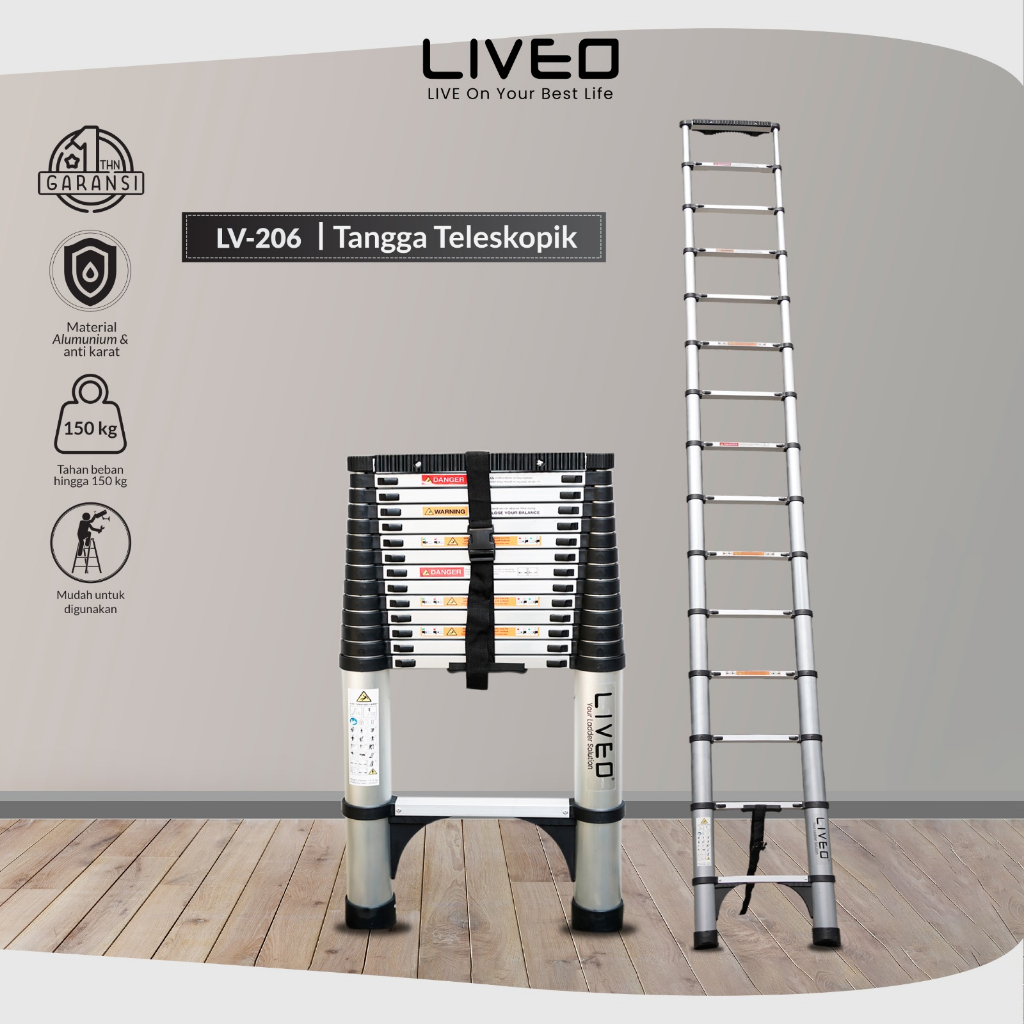 Tangga Single Telescopic Liveo LV-206 / Tangga Lipat Alumunium Teleskopik