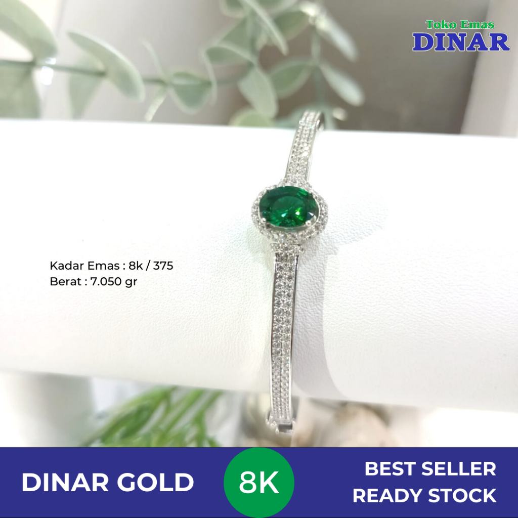GELANG OVAL BATU AD+HIJAU MODEL PUTIH - EMAS MUDA - KADAR 8K/375