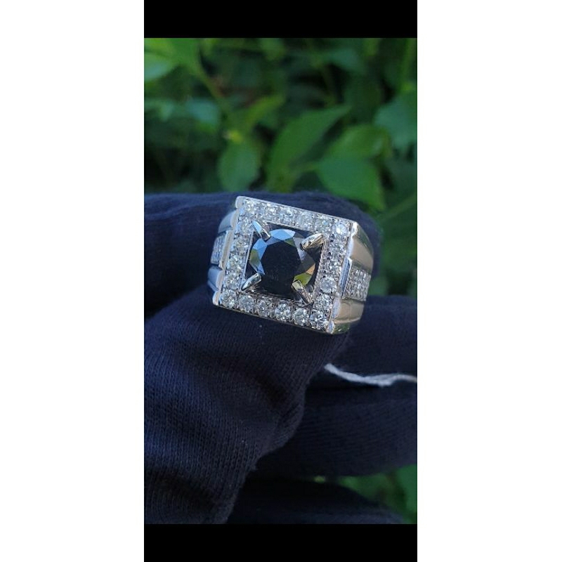 cincin cowok emas berlian hitam kombinasi berlian putih