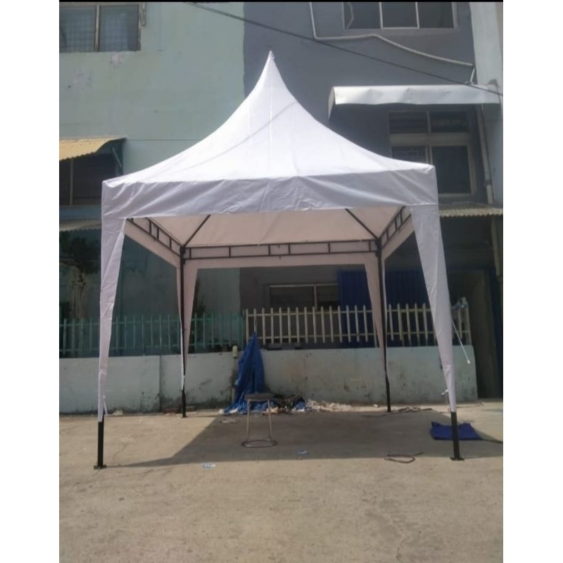 Tenda kerucut ukuran 2x2 3x3 4x4 rangka dobel deck bahan atap pvc uno 410 gsm semi karet