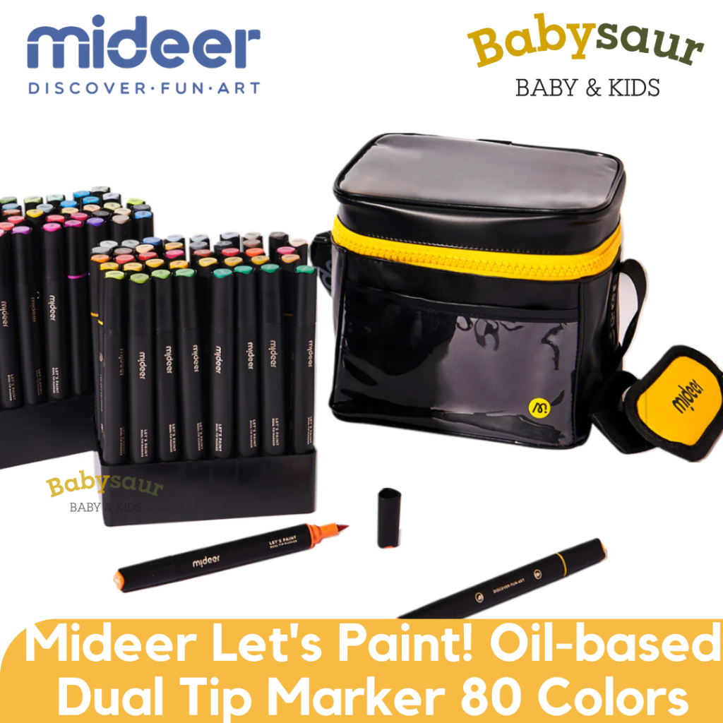 

Mideer Let's Paint! Oil-based Dual Tip Marker 80 Colors With Bag Non Washable Spidol Warna Untuk Anak