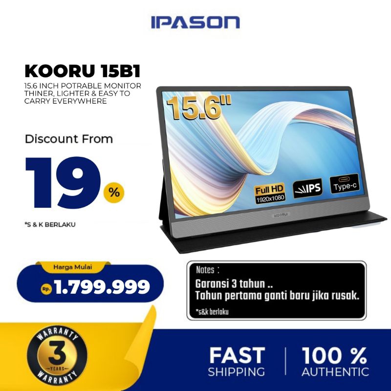 KOORUI 15B1 Portable Monitor 15.6inch IPS FHD 1080P 60hz Gaming Monitor