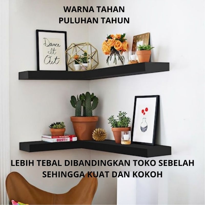 rak papan ambalan dinding sudut L minimalis