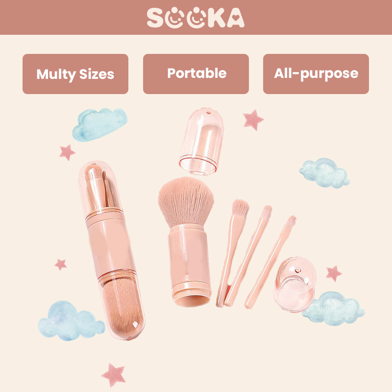 SOOKA Kuas Make Up - bagian mata 4 in1 bisa ditarik portabel warna nude HL-BCB512